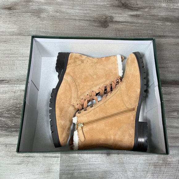 Kate Spade Raegan Classic Saddle Lace Up Boots Faux Fur NIB Brown Women’s Sz 7 - Picture 11 of 12